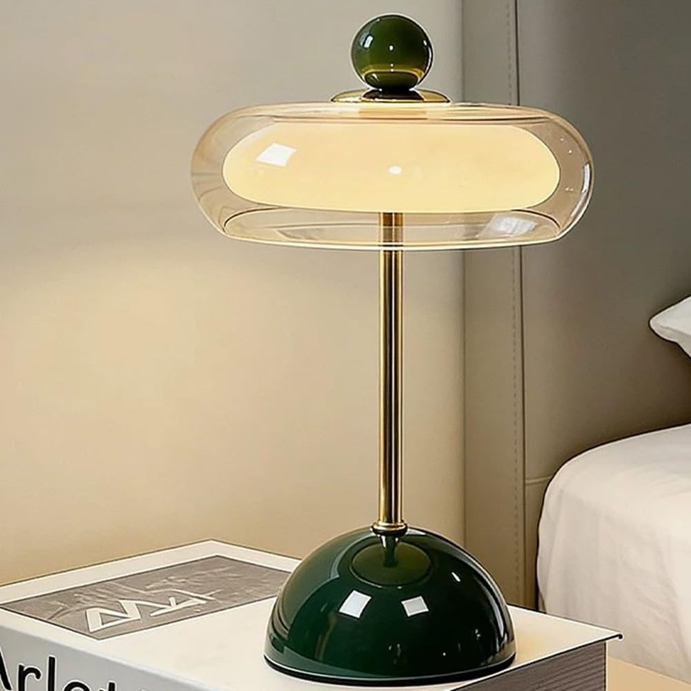 LED Tischlampe Kabellos Glaslampenschirm Pilz Lamp Batteriebetrieben USB Aufladbar Ohne Kabel Nachttischlampe Dimmbar mit Touch Control Mushroom Lamp Modern Dekoration lnnen und Außen,Grün