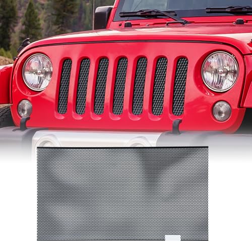 Image of AggAuto Grille Mesh for Jeep Wrangler JK JKU 2007-2018, Round Hole | Aluminum Metal Front Grille Insert Grid Fit for Wrangler Accessories Black