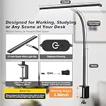 Airlonv LED Desk Lamp for Office Home, Eye-Caring Desk Light with Stepless Dimming Adjustable Flexible Gooseneck, 10W USB Adapter Desk Lamp with Clamp for Reading, Study, Workbench (Black) - Image 3