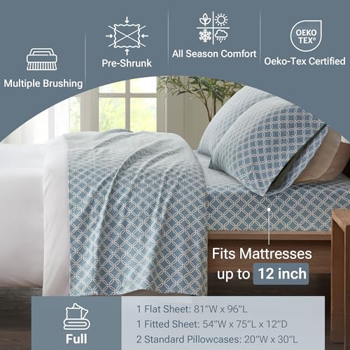 Image of True North by Sleep Philosophy Cozy Flannel Warm 100% Cotton Sheet - Novelty Print Animals Stars Cute Ultra Soft Cold Weather Bedding Set, Full, Blue Geo 4 Piece