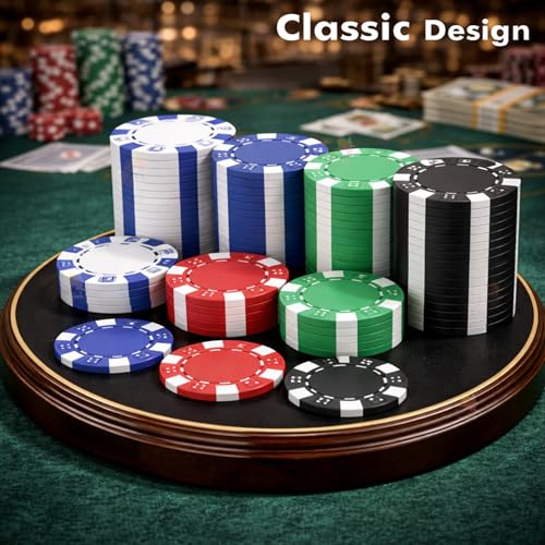 Image of WISHKEY Poker Chips Set 100 Pieces Non-Printed Casino Style Double Injection Iron Core Chips Heavyweight 11.5g Rupees Value Poker Tokens for Casino & Home Games