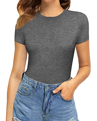 Image of MANGOPOP Women's Round Neck Short Sleeve T Shirts Basic Bodysuits