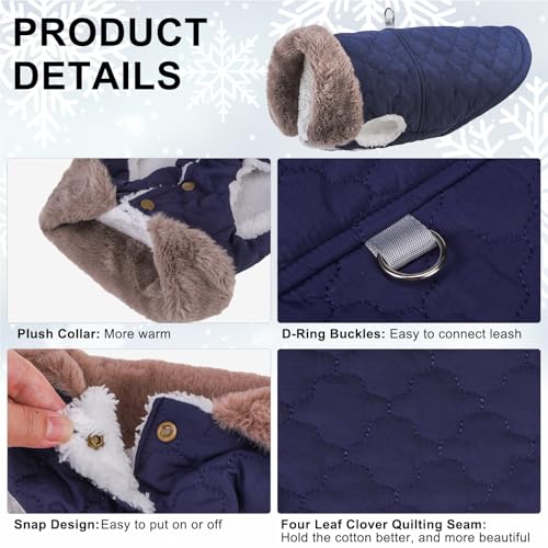 Image of BEAUTYZOO Warm Dog Puffer Jacket Vest, Dog Winter Coat with Harness,Blue XS | Puffer Jacket Vest with Built-in Harness & Fur Collar, Padded Fleece, Windproof Waterproof, Small Medium Puppy in Snow & Cold