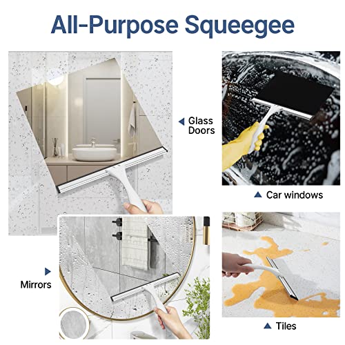 Image of AmazerBath Squeegee for Shower Glass Doors - All-Purpose Squeegee with Hook for Windows, Mirrors, Tiles and Car Glass, 10 Inches (Pack of 3)