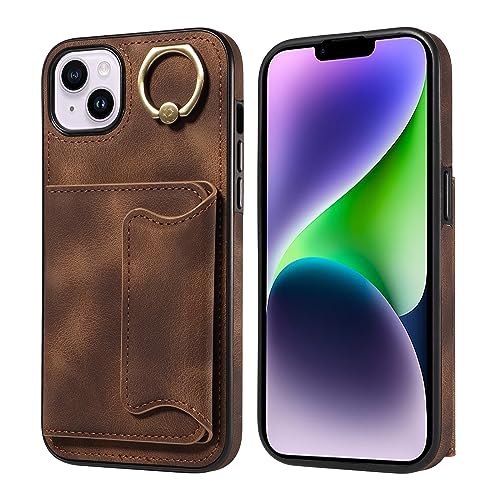 Coque iPhone 14 Plus 6,7" avec porte-cartes et étui en cuir marron
