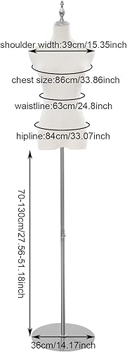 Miniatura 3 de LiauHo Maniquí de forma de vestido, 27-51 pulgadas de altura ajustable, cuerpo de maniquí, cuerpo de maniquí femenino, torso femenino, soporte para