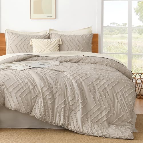 Image of Litanika Boho King Comforter Set, 3 Pcs Khaki Lightweight Bedding Set