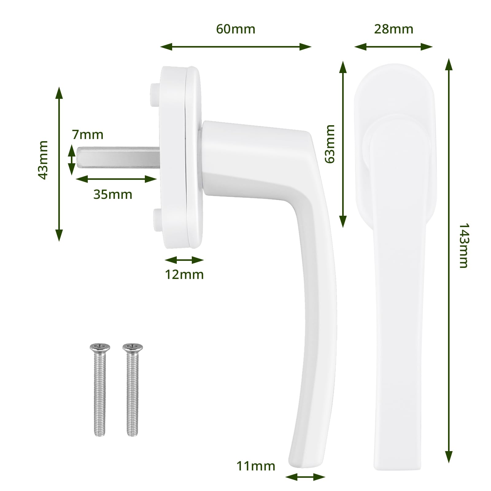 LAVCK Window Handles, White, 1 Piece Window Handle, Aluminium Window Lock, Balcony Door Handle without Lock Cylinder - Image 2