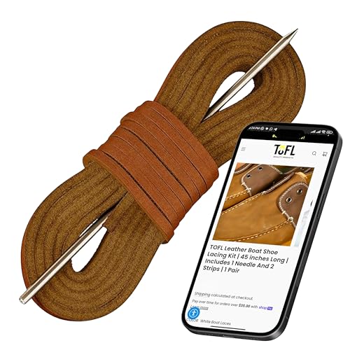 TOFL Leather Boat Shoe Lacing Kit &ndash; 45 Inch Leather Shoelaces for Boat Shoes, 1 Needle & 2 Strips...