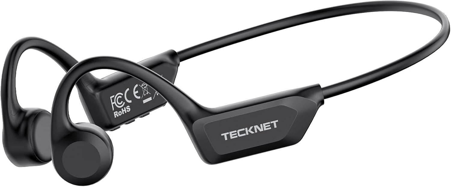 TECKNET Bone Conduction Headphones, Bluetooth V6.0 Open Ear Wireless Headphones, 10H Playtime & IPX5 Sweat Resistant, Secure Comfortable Fit Built-in Mic, Sports Earbuds for Running & Workout, Black