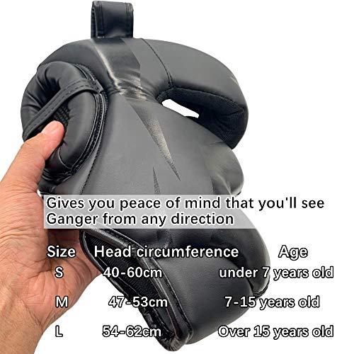 ZHENGTU Boxing Headgear MMA Kickboxing Head Guard Martial Arts PU Leather (Black, M) - Thumbnail 3