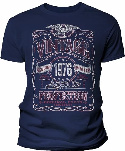 50th Birthday Gift Shirt for Men - Vintage 1976 Aged to Perfection - Navy-003-Lg