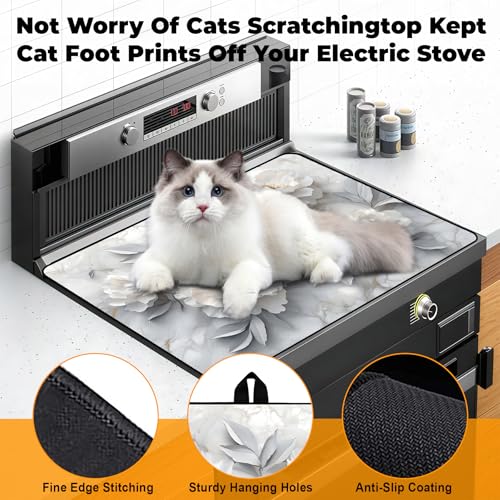 Image of Stove Top Cover for Glass Electric Stove (Peony, 30 inch x 21 inch) | Heat Resistant Cooktop Protector Mat with Non-Slip Rubber Backing, Scratch Protection and Counter Space Mat