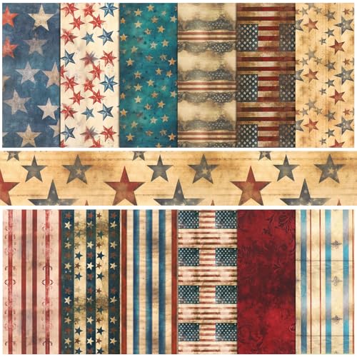 Konsait 24 Sheets Patriotic Origami Paper 6x6 Single Sided Vintage Scrapbook Papers Red White and Blue Decorative Cardstock Independence Day Craft Paper Sheets 4th of July Crafts Scrapbook Supplies