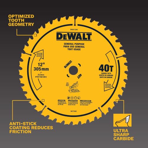 DEWALT 12 in. 40T General Purpose Saw Blade (DWA11240) | Saw Blades, Circular Saw Blades, Carbide Tipped Blades, Wood Cutting Blades, Dewalt DWA11240 General-Purpose Circular Saw - image 2