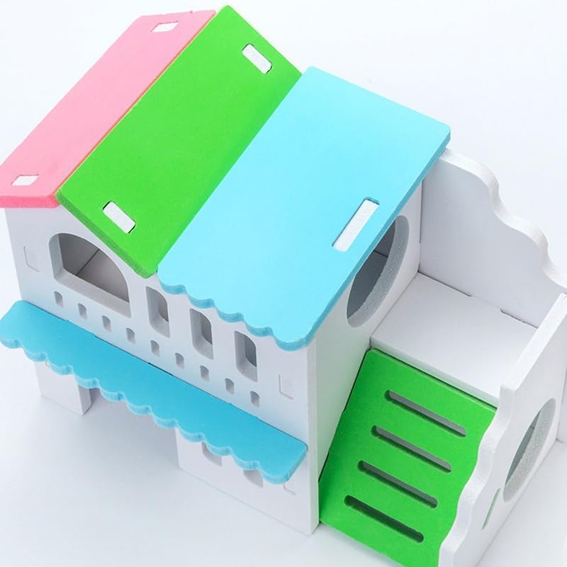 CLoxks Hamster House 2 Layer Hamster Villa Cage Small Pet House Toy Hideout Hut Toy Hamster Playhouse with Ladder Hamster Cages and Habitats