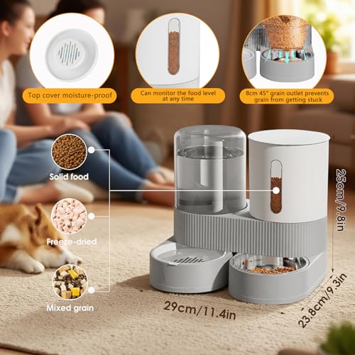 Automatic Gravity Cat Dog Feeder and Water Dispenser with 304 Stainless Steel Bowls 2 in 1 360 Degree Rotatable Auto 2.4L Dry Food and 2.6L Water Bowl for Small Medium Pet Dog Puppy Kitten (Gray) - Image 6