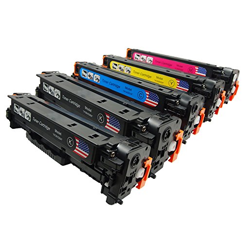 5 Pack PTA Brand CE410A CE411A CE412A CE413A Cyan Magenta Yellow Black Toner Cartridge Fits HP Laserjet Color 300 MFP M375nw 400 M451dn 400 M451dw 400 M451nw 400 MFP M475dn 400 MFP M475dw