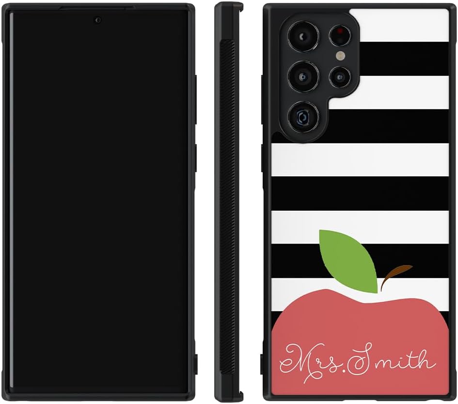Teachers Appreciation Personalized Black Rubber Phone Case Compatible With Samsung Galaxy S25 S25FE S25+ S25 Ultra S24 S24+ S24 Ultra S24FE, S23 FE S23+ Ultra S22 S22+