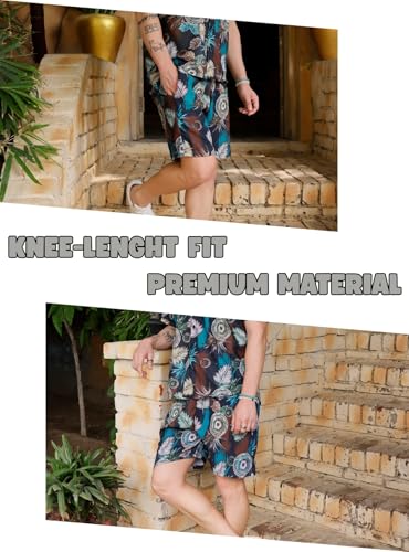 Image of Zilcon Men's Casual Shorts Printed Fabric Drawstring Summer Beach Shorts
