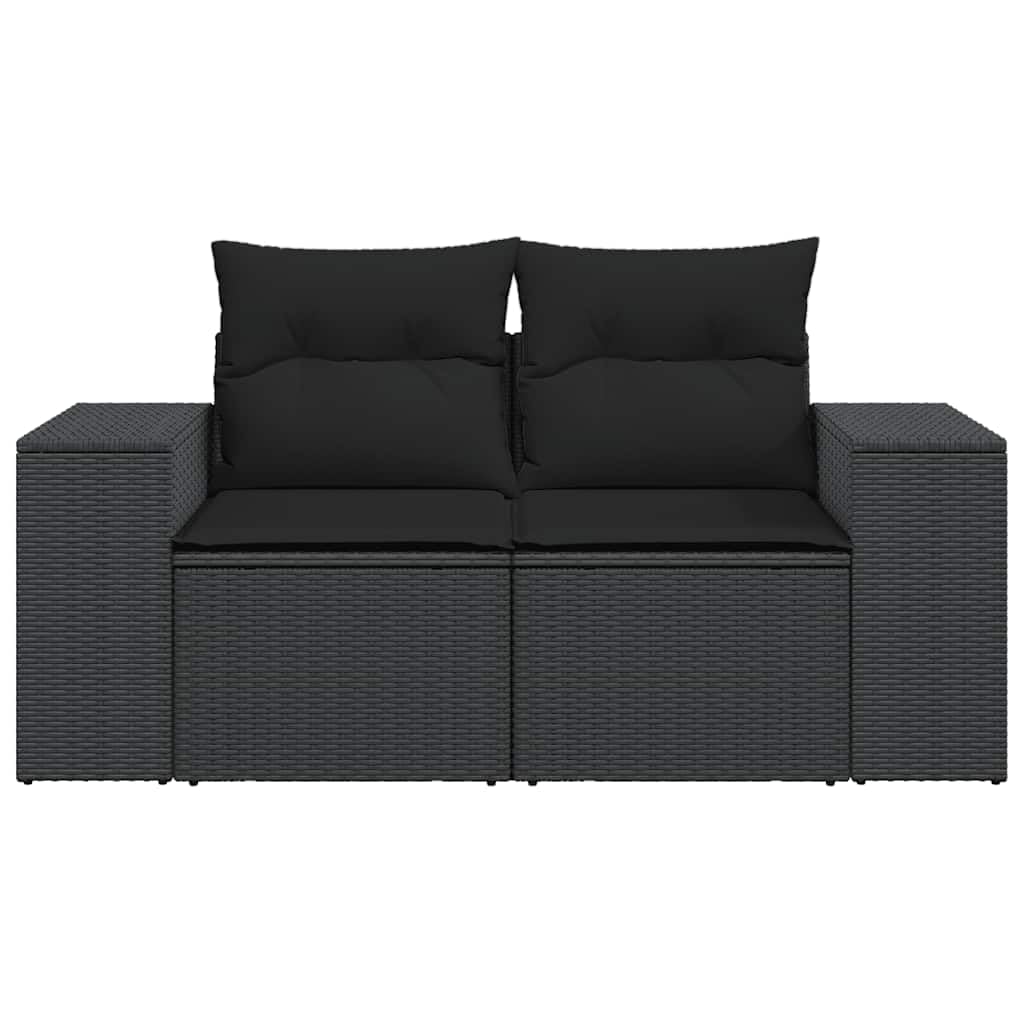 Sofa ogrodowa, 2-osobowa, czarna, polirattanowa z poduszkami, odporna na warunki atmosferyczne, na balkon i taras, balkon ze zdejmowaną poszewką, zestaw wypoczynkowy ogrodowy, sofa na taras
