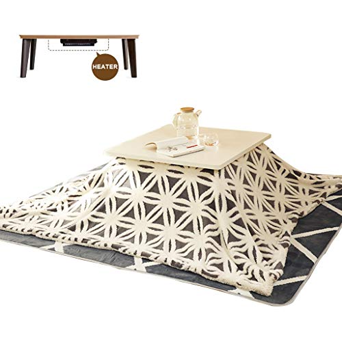 LZG Tavolo Kotatsu Giapponese con Riscaldamento e Coperta, Trapunta, tavolino da tè Bianco Futon Tatami Quadrato in Legno Quadrato per Soggiorno Invernale, Jacquard Blu