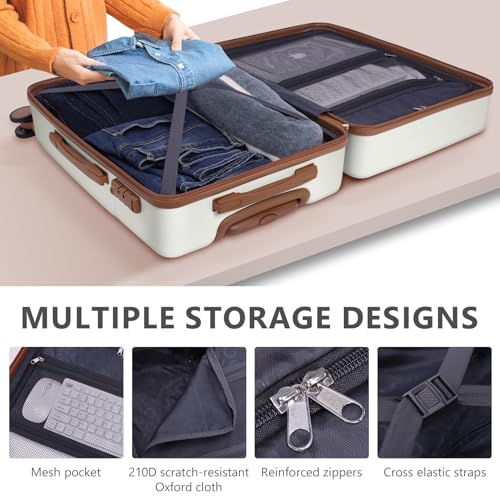 Hoteel Luggage Sets 3 Piece ABS PC Suitcases with Wheels and Side Hook Hardshell 20/24/28 inch Luggage set for Family Trip,Beige3