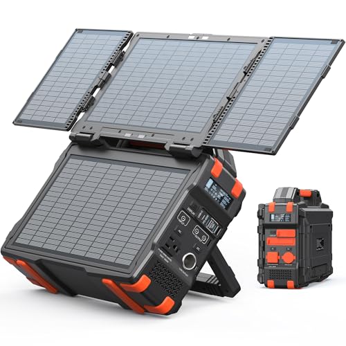 BROWEY Portable Power Station with Hidden Folding Solar Panel, Self-charge & Pass-through Charging, 284Wh Battery Backup, AC 300W(Peak 600W) / PD Output, Solar Generator for Outdoor/Camping/Home Use