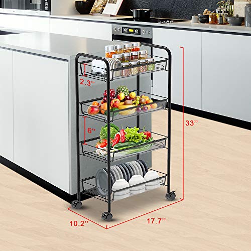 Auledio-Mesh-Wire-Rolling-Cart-4-Tier-Kitchen-Storage-Organizer-Cart-Multifunction-Metal-Utility-Craft-Trolley-with-2-Lockable-Wheels-Basket-Shelves-Black