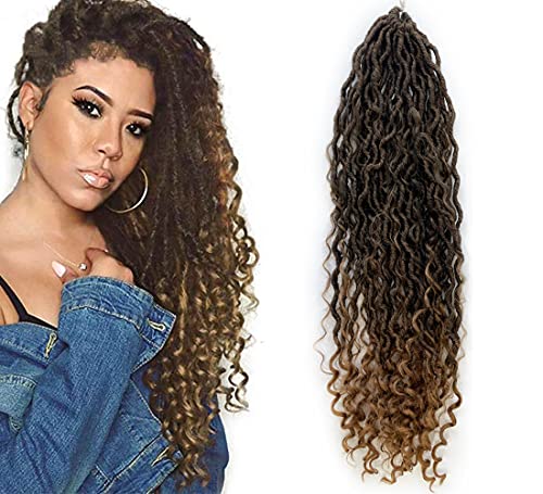 72 Strands 26 Inch River Goddess Faux Locs Crochet Hair Ombre Honey Blonde Bohemia Crochet Hippie Locs Pre-looped Wavy Braids With Curly Hair Ends