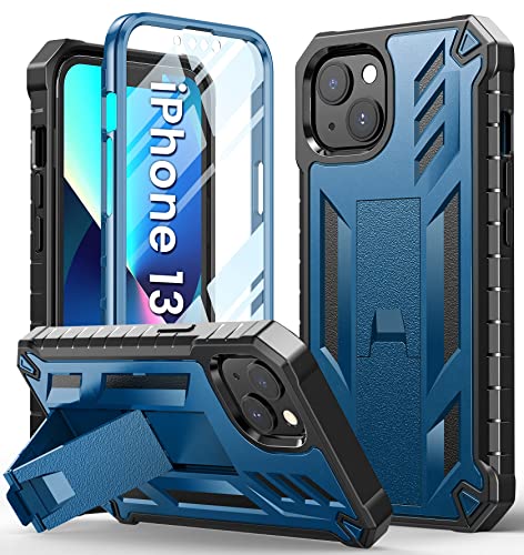 For Iphone 13 Case Protective Cover: Iphone 14 Case Heavy Duty Military Grade Hard Protection Shock Proof Grip | Durable Dual-Layer Design Iphone 13-14 Phone Case With Built-In Kickstand Blue #TOP5