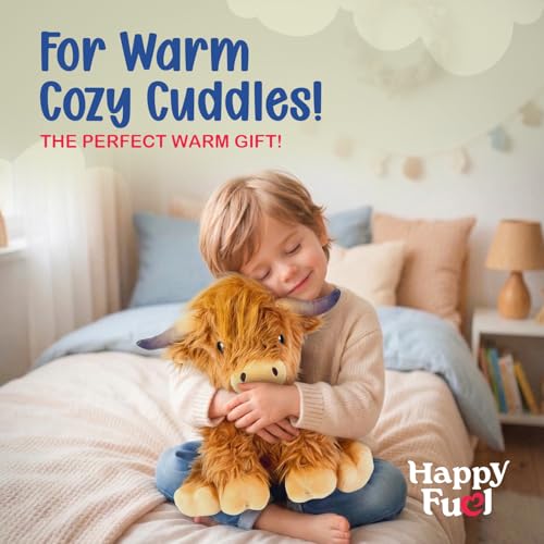 Image of Happy Fuel Highland Cow Microwavable & Weighted Stuffed Animals - 1.5 Lbs Unscented Heating Pad for Period Cramps Pain Relief and Anxiety, Cute Cow Plush Toys Gifts for Women Girls Adults and Kids