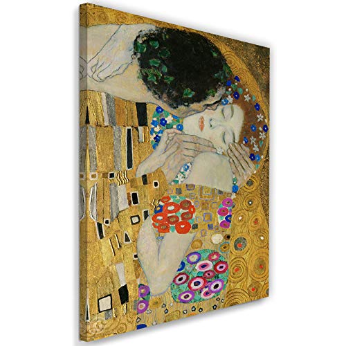 Feeby Cuadro en Lienzo El Beso Calidad fotografica Gustav Klimt Dorado 40x60 cm