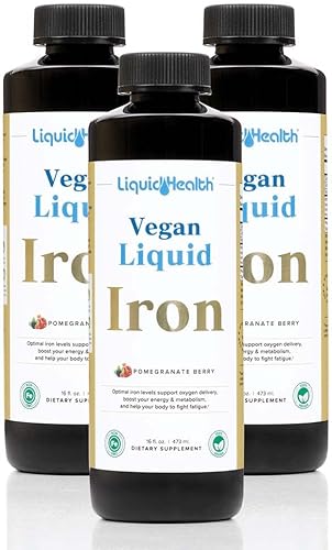 LIQUIDHEALTH Suplemento vegano de hierro líquido con SunActive y Ferrochel Fe, energía natural, sistema inmunológico y apoyo metabólico, mejor