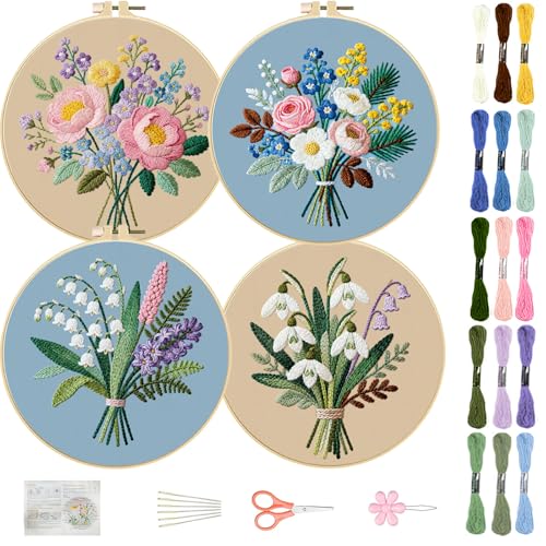 Kit broderie débutant fleurs : pack créatif complet pour apprendre à broder