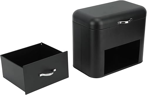 Miniatura 2 de Recipiente de almacenamiento de pan de hierro, mantenga el recipiente de pan casero de hierro de gran capacidad para encimera (negro)