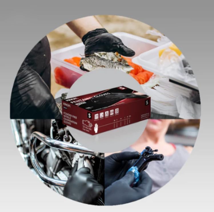 Miniatura 8 de BNM Health Guantes desechables de nitrilo negro hierro de 5 mil, sin látex ni polvo (100, L)