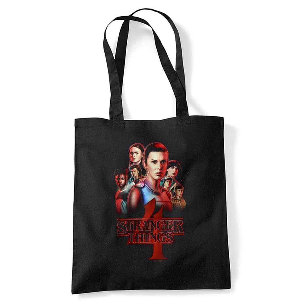 Stranger Things Season Four Poster Grocery Travel Reusable Tote Bag, Black