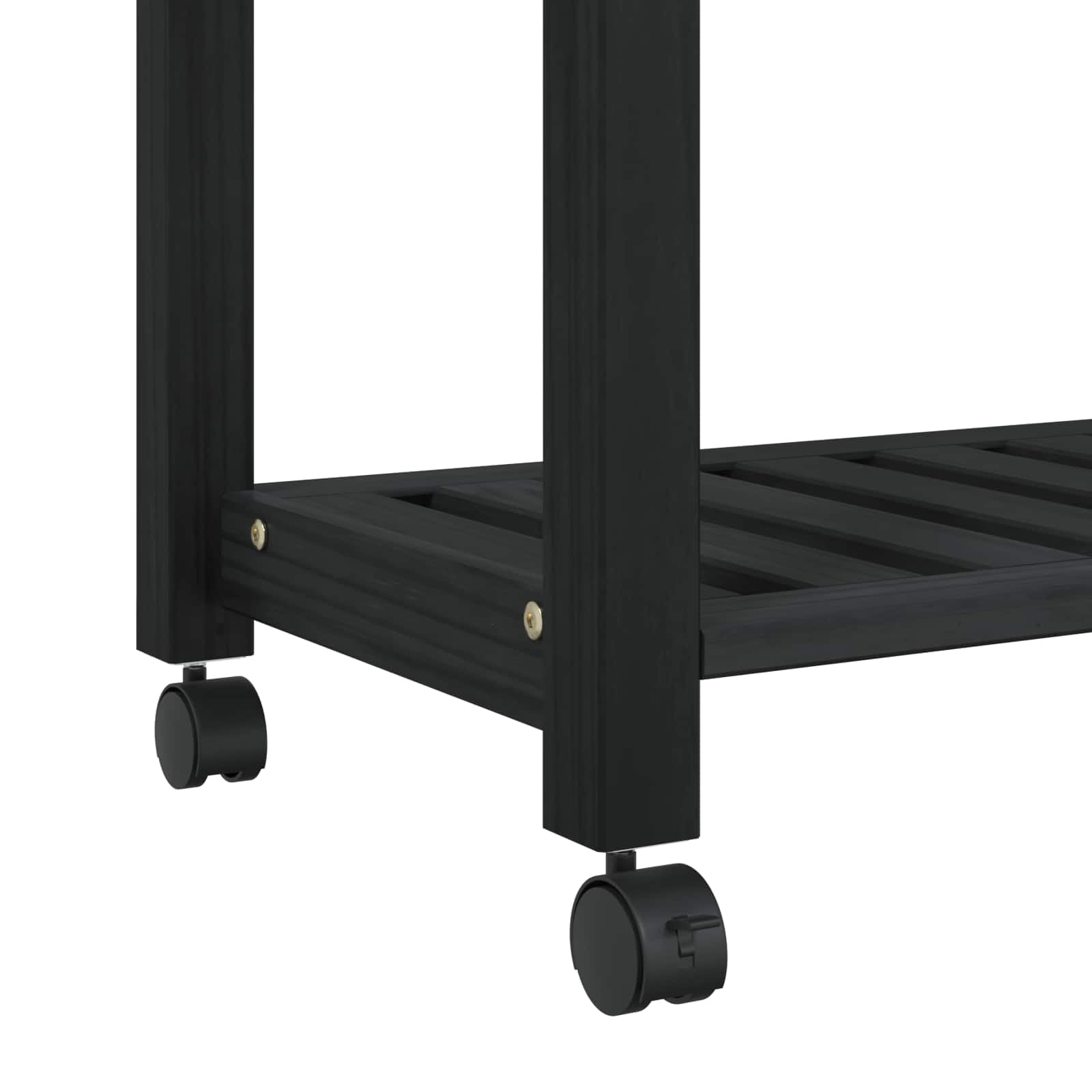 Küchentrolley Monza Schwarz Massivholz Kiefer 60 x 40 x 88,5 cm mit Regal Schublade Vier 360° Rollen für Küchenorganisation und Mobile Arbeitsfläche
