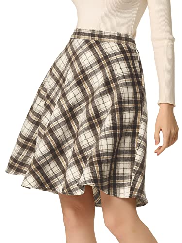 Allegra K Women's Easter Plaids Vintage Tartan Elastic Waist Knee Length A-Line Skirt Medium Khaki