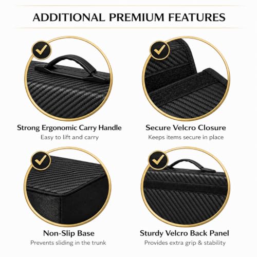 Image of JVCV Premium Carbon Fiber Texture Car Trunk Boot Organizer | Large Capacity Car Storage Bag with Anti-Slip Bottom, Strong Handle & Velcro Closure | Universal Organizer (Large - PU Carbon Fiber)