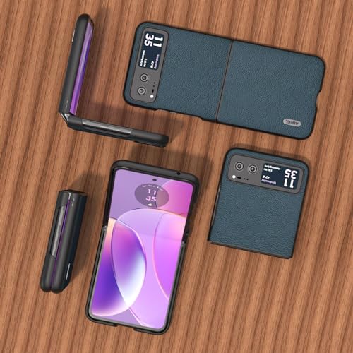 Coque en cuir véritable pour Motorola Razr 40, étui rigide chic vert - 4