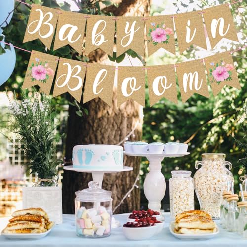 Image of Baby in Bloom Banner Baby Shower Paper Banner Party Decoration Flower Baby Shower Bunting Garland Wall Hanging Sign Decor for Girl Baby in Bloom Party Indoor Decorations