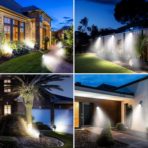 Image of XERGY Solar LED Spot Lights | Waterproof Outdoor Landscape Lighting | 3 Brightness Modes | Adjustable Head | Wall Mount & Ground Stake Installation | Auto On /Off for Garden, Lawn & Pathway (Pack of 2)