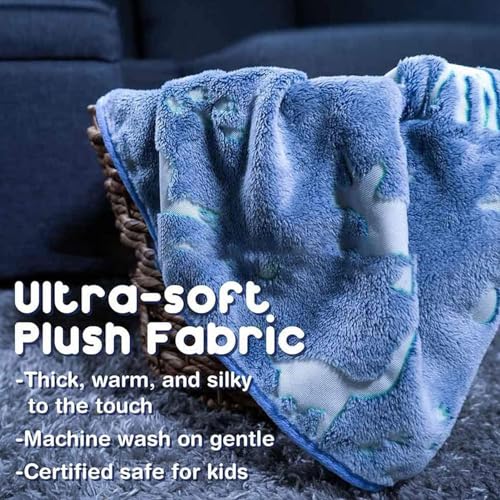 Couverture phosphorescente dinosaure en flanelle double face pour lit enfant