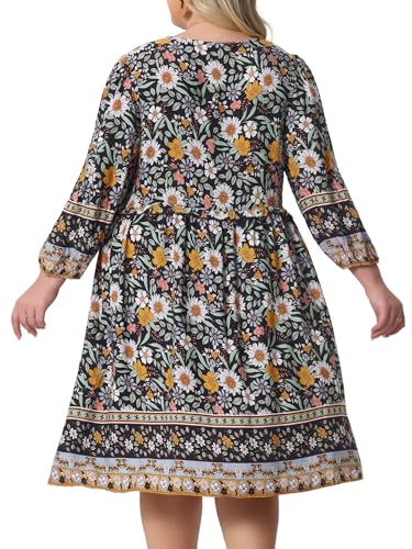 Image of Agnes Orinda Plus Size Summer Dress for Women Casual Boho Floral V Neck 3 /4 Sleeve Midi Short Beach Dress