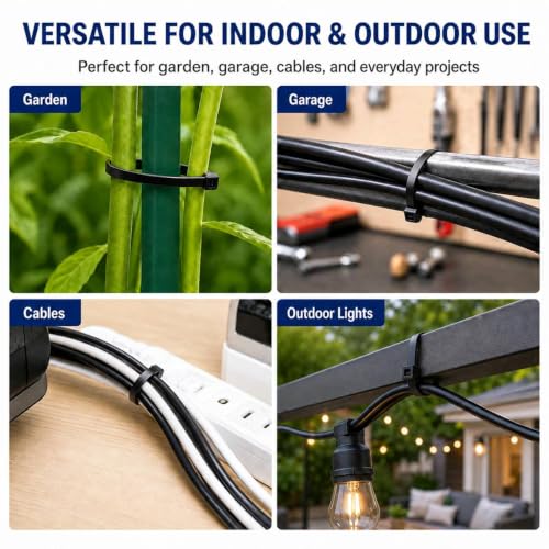 Image of Zip Ties 8 inch, 100 Pack Heavy Duty Black Zip Ties with 100 lbs Tensile Strength, Self-Locking Nylon Cable Ties,Wire Ties for indoor and outdoor use.
