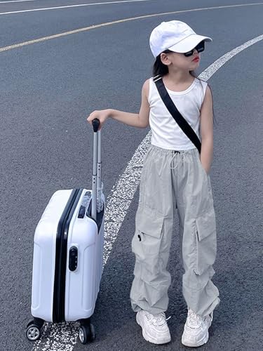 Image of Girls Cargo Pants Elastic Waist Drawstring with Pockets Pants | 6-14 years High Waist Loose fit School Hiking Casual