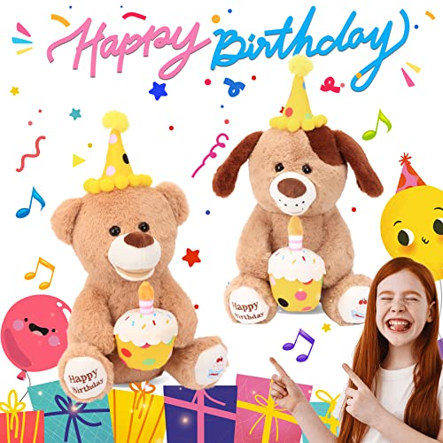 Hopearl Adorable Happy Birthday Teddy Bear With Glowing Cupcake Musical Stuffed Animal Bear Singing And Shaking Plush Toy Interactive Animated Kids Gift, Brown, 15’’ #TOP7
