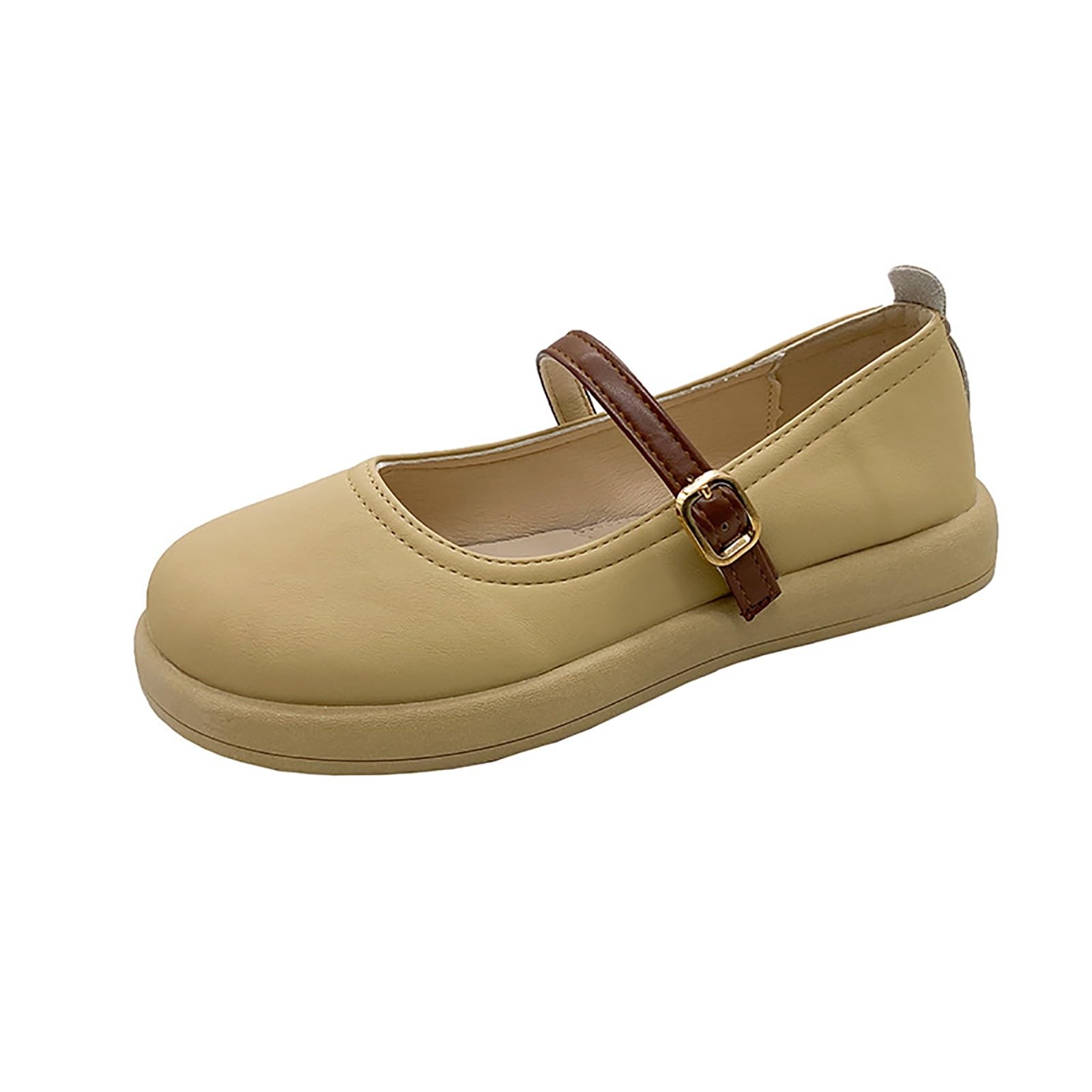 Mary Jane Chaussures plates en cuir pour femme avec sangle à boucle